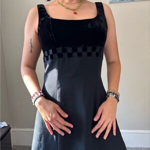 Y2K Retro Black velvet Grunge mini whimsygoth dress Fairycore pattern - Small